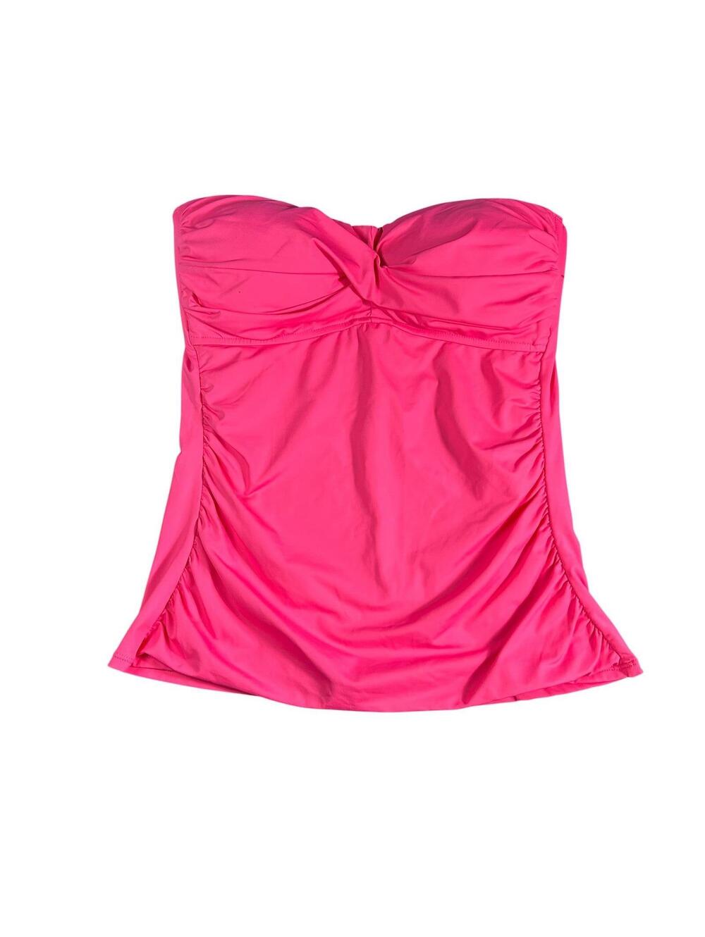 Anne Cole molded cup bandeau strapless twist front pink tankini swim top size L